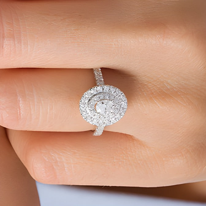 1.0 CT. TW Oval and Round Diamond Double Frame Engagement Ring in 14K White Gold