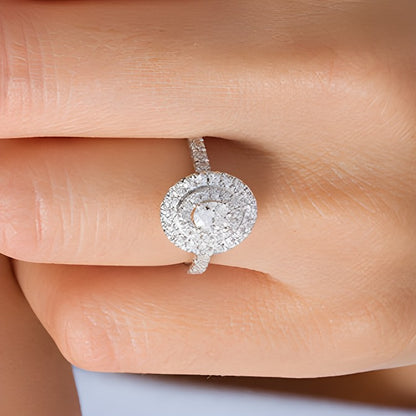 1.0 CT. TW Oval and Round Diamond Double Frame Engagement Ring in 14K White Gold