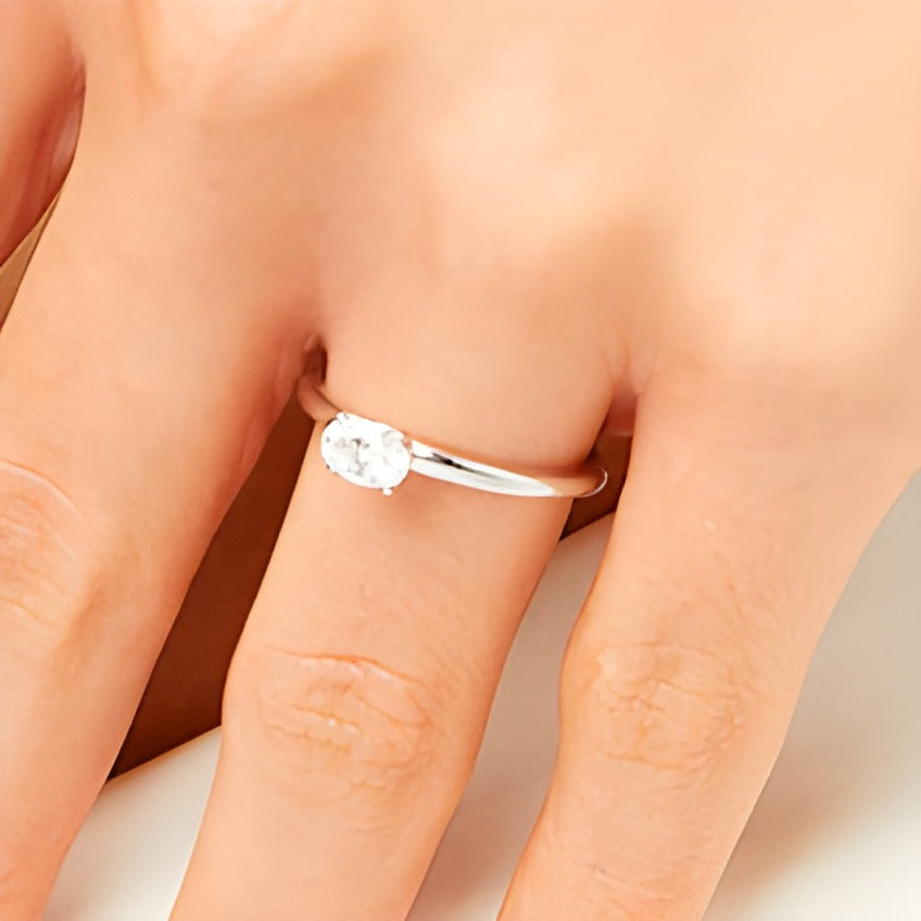 0.5 CT. Oval Diamond Sideways Solitaire Ring in 14K White Gold (I/I2)