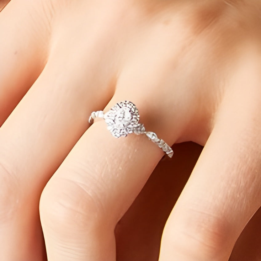 0.75 CT. TW Oval Diamond Frame Vintage-Style Engagement Ring in 14K White Gold