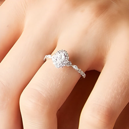 0.75 CT. TW Oval Diamond Frame Vintage-Style Engagement Ring in 14K White Gold