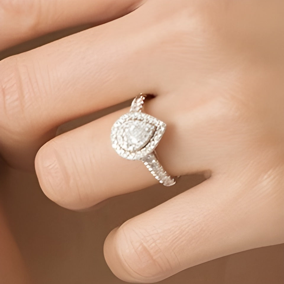 1.0 CT. TW Pear-Shaped Diamond Double Frame Engagement Ring in 14K White Gold