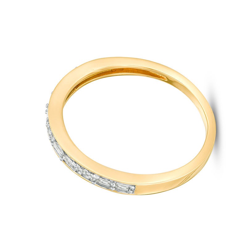 0.13 CT. TW Baguette and Round Diamond Two Stone Alternating Stackable Band in 10K Gold