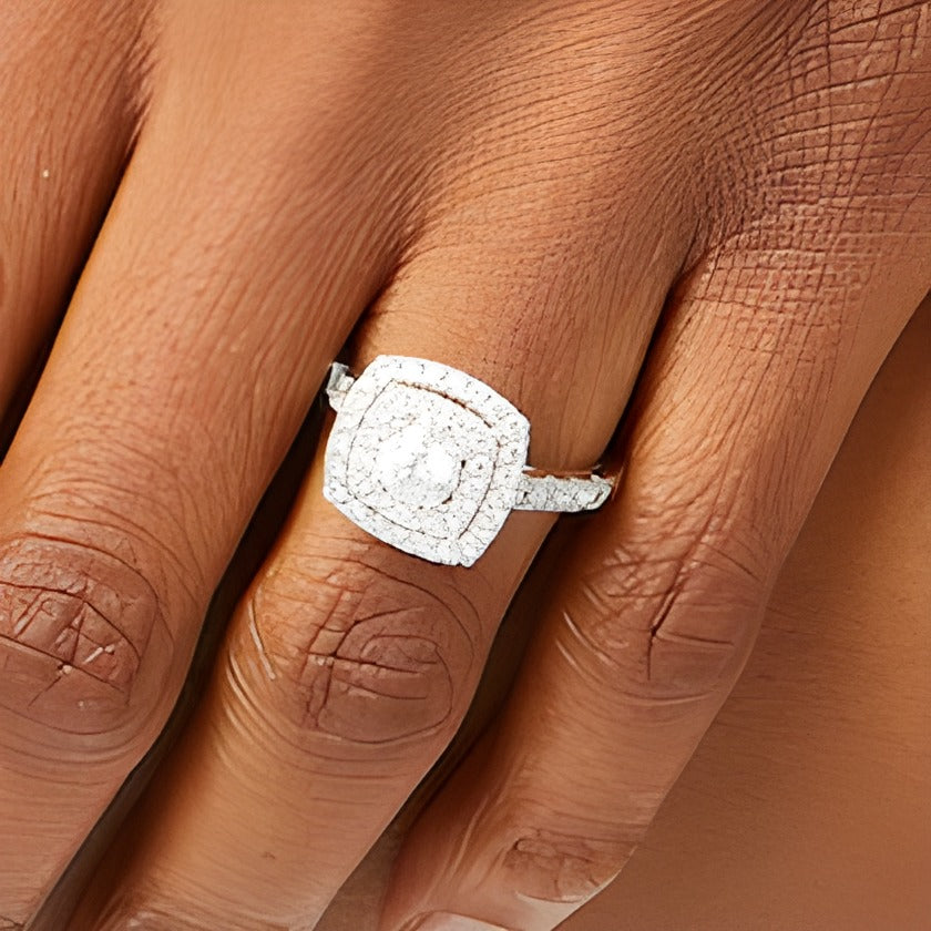 1.5 CT. TW Diamond Cushion-Shaped Double Frame Engagement Ring in 14K White Gold (I/I1)