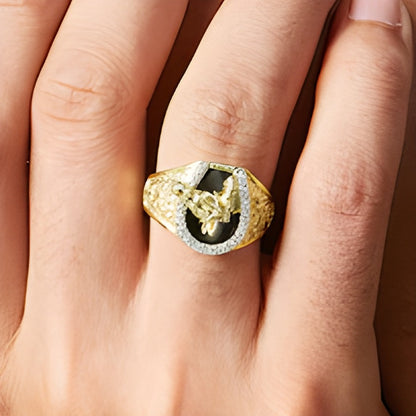 Onyx and 0.13 CT. TW Diamond Horse Nugget Ring in 10K Gold