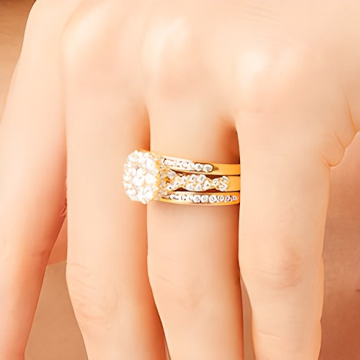 1.5 CT. TW Cushion Multi-Diamond Twist Shank Three Piece Bridal Set in 10K Gold