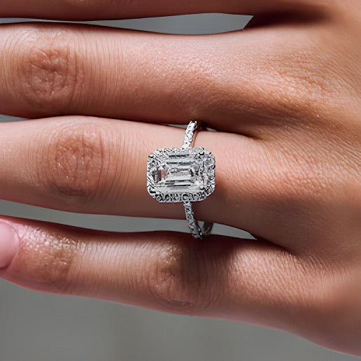 3.5 CT. TW Emerald-Cut Lab-Grown Diamond Frame Engagement Ring in 14K White Gold (F/VS2)