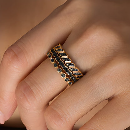 0.25 CT. TW Black Diamond Geometric Three Piece Stackable Band Set in Sterling Silver with 14K Gold Plate