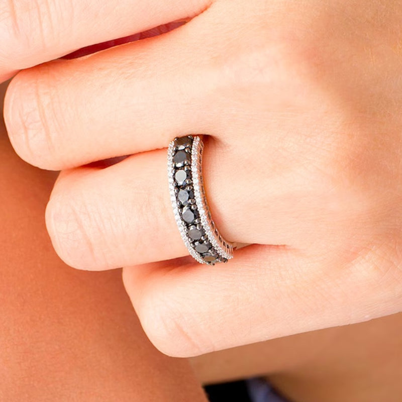 1.25 CT. TW Enhanced Black and White Diamond Anniversary Band in 10K White Gold
