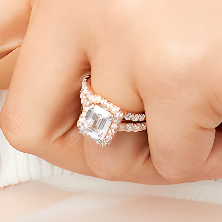 4.5 CT. TW Emerald-Cut Lab-Grown Diamond Frame Bridal Set in 14K Rose Gold (I/SI2)