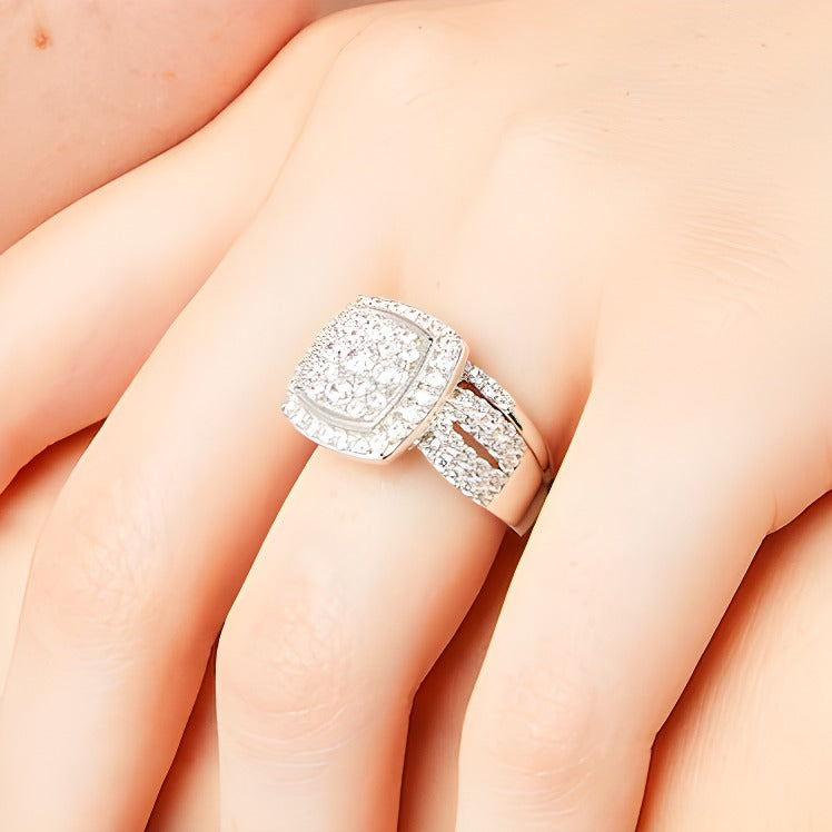 2.0 CT. TW Cushion Multi-Diamond Frame Split Shank Vintage-Style Bridal Set in 10K White Gold