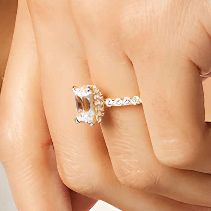 3.88 CT. TW Emerald-Cut Lab-Grown Diamond Hidden Frame Engagement Ring in 14K Gold (I/SI2)