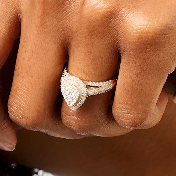 1.0 CT. TW Multi-Diamond Pear Frame Engagement Ring in 14K Gold