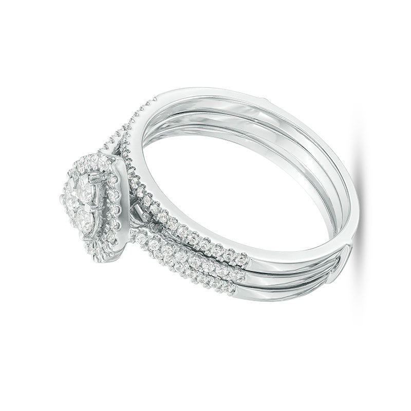 0.5 CT. TW Diamond Heart Frame Three Piece Bridal Set in 10K White Gold