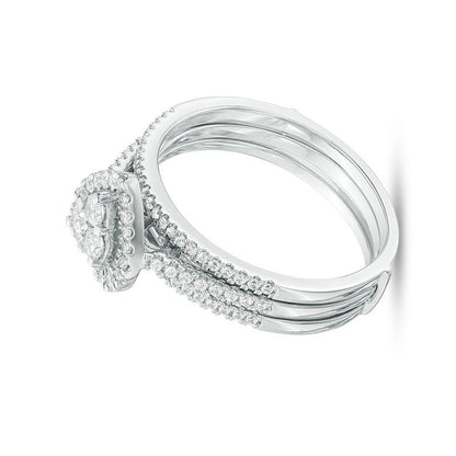 0.5 CT. TW Diamond Heart Frame Three Piece Bridal Set in 10K White Gold