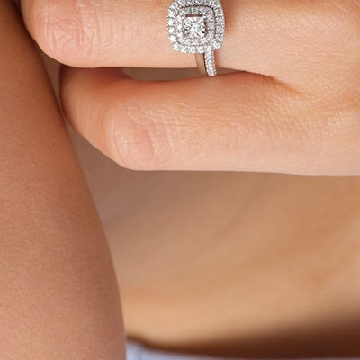 0.25 CT. TW Diamond Double Cushion Frame Bridal Set in 10K White Gold