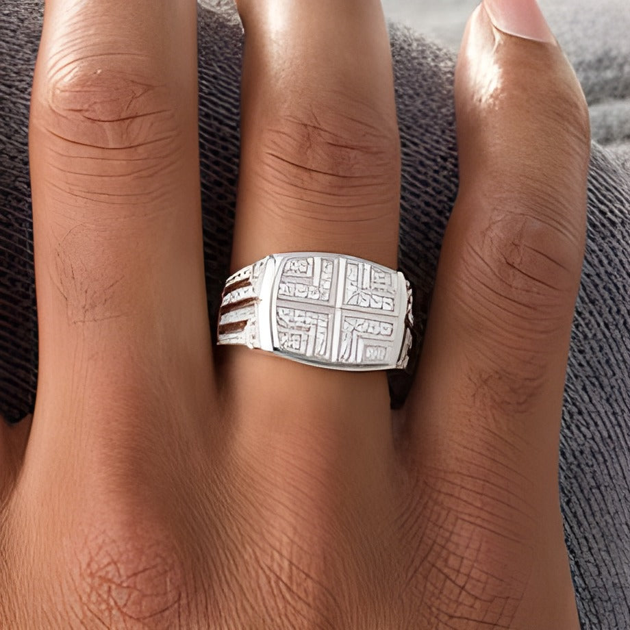 0.88 CT. TW Diamond Bold Cross Signet Ring in 10K White Gold