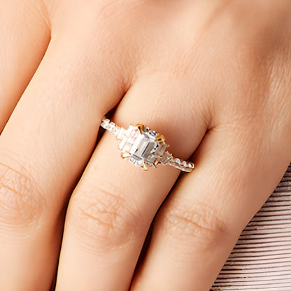 1.25 CT. TW Emerald-Cut Diamond Frame Tri-Sides Engagement Ring in 14K Gold
