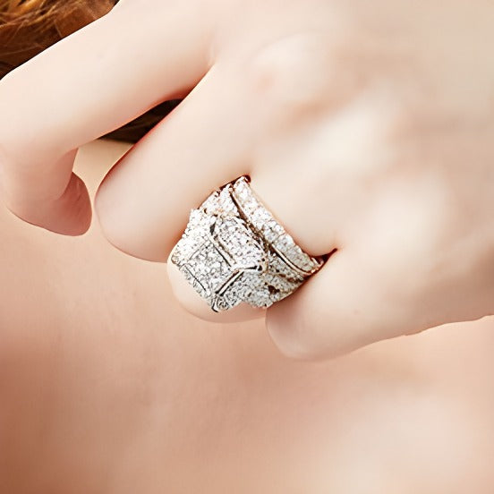 5.0 CT. TW Quad Princess-Cut Diamond Frame Multi-Row Soldered Bridal Set in 14K White Gold