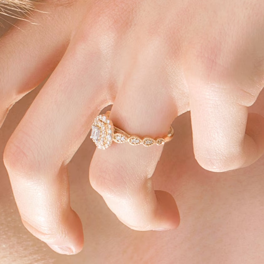 0.38 CT. TW Emerald-Cut Diamond Double Frame Art Deco Vintage-Style Engagement Ring in 10K Gold