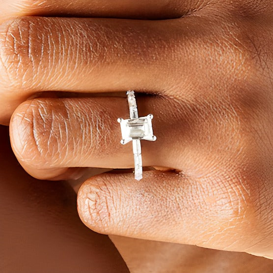 1.5 CT. TW Emerald-Cut Lab-Grown Diamond Engagement Ring in 14K White Gold (F/VS2)