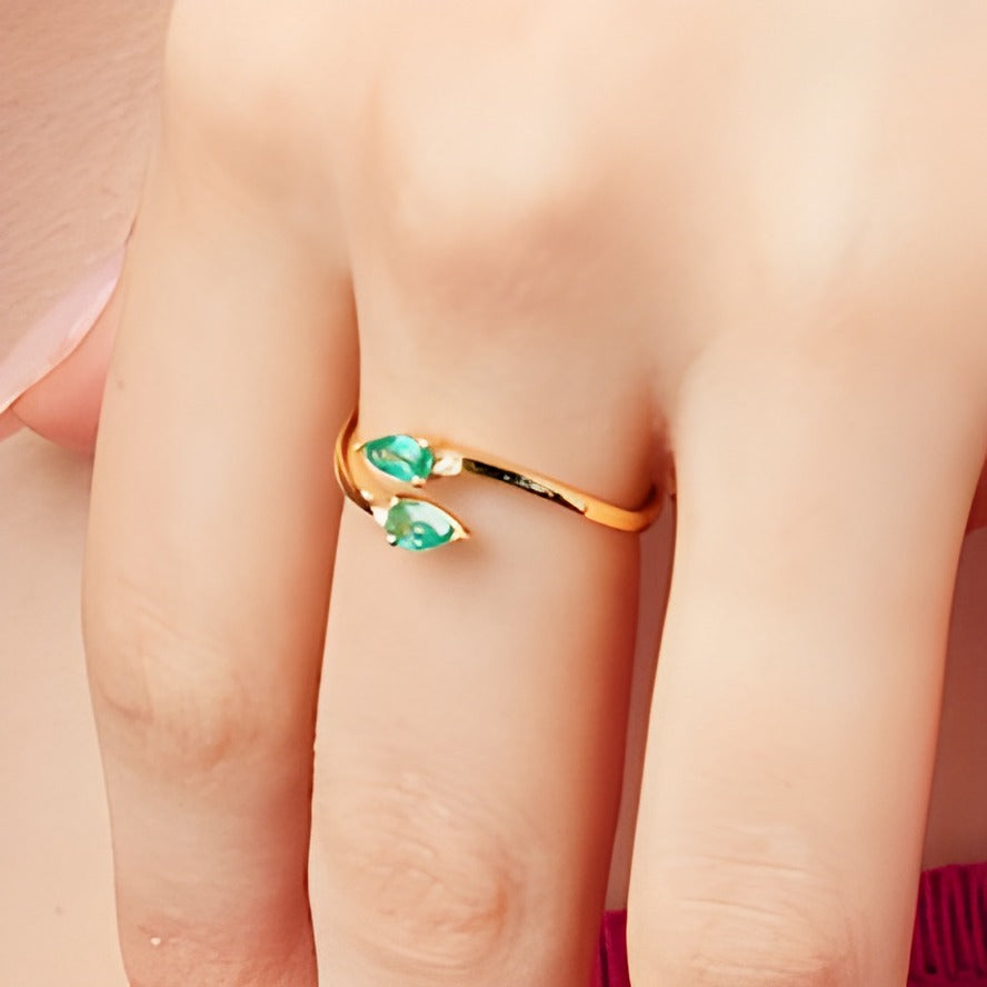Pear-Shaped Emerald and Diamond Accent Bypass Open Wrap Ring in 10K Gold