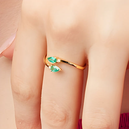 Pear-Shaped Emerald and Diamond Accent Bypass Open Wrap Ring in 10K Gold