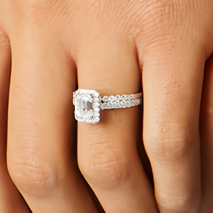 1.75 CT. TW Emerald-Cut Lab-Grown Diamond Frame Bridal Set in 14K White Gold (I/SI2)