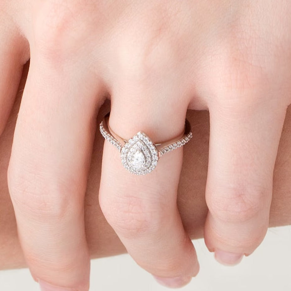 0.5 CT. TW Pear-Shaped Diamond Double Frame Engagement Ring in 10K White Gold
