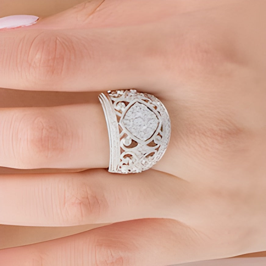 1.25 CT. TW Composite Diamond Tilted Square Filigree Vintage-Style Ring in 10K White Gold