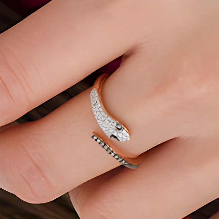 0.1 CT. TW Champagne and White Diamond Snake Open Wrap Ring in 10K Rose Gold