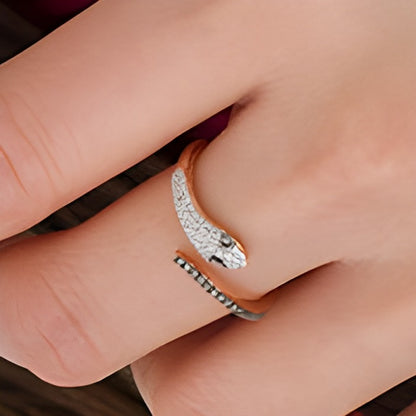 0.1 CT. TW Champagne and White Diamond Snake Open Wrap Ring in 10K Rose Gold