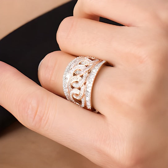 1.0 CT. TW Baguette and Round Diamond Chain Link Ring in 10K Rose Gold