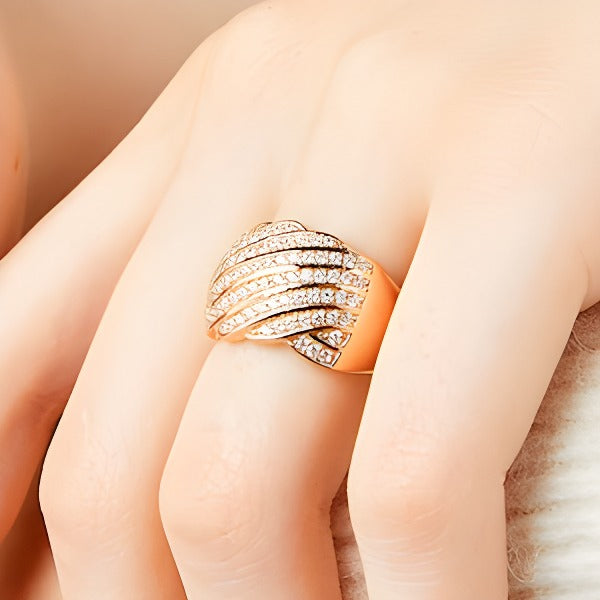 0.75 CT. TW Diamond Linear Multi-Row Rolling Wave Ring in 10K Rose Gold