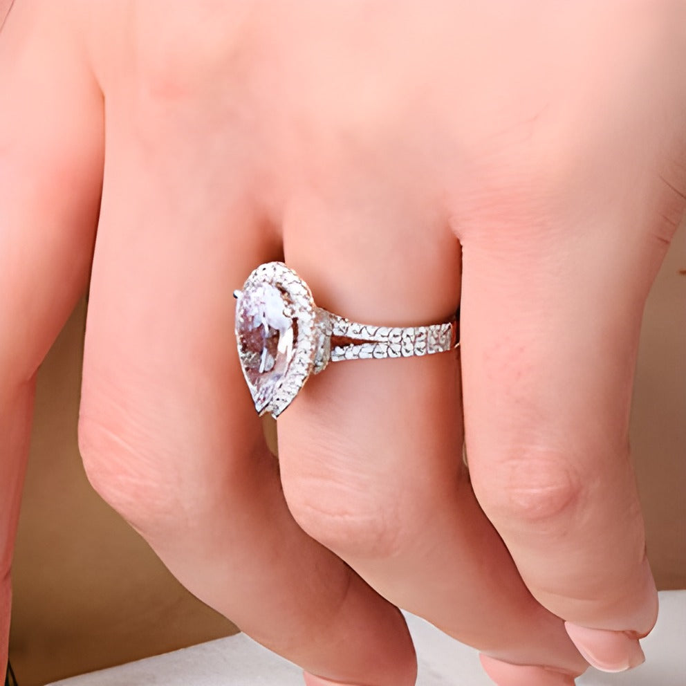 3.63 CT. TW Pear-Shaped Lab-Grown Diamond Frame Split Shank Engagement Ring in 14K White Gold (F/VS2)