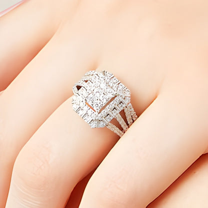 1.0 CT. TW Emerald Multi-Diamond Triple Row Split Shank Bridal Set in 10K White Gold