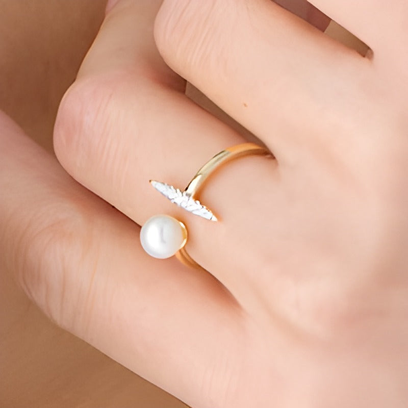 6.0mm Freshwater Cultured Pearl and Diamond Accent Open Shank Ring in 10K Gold