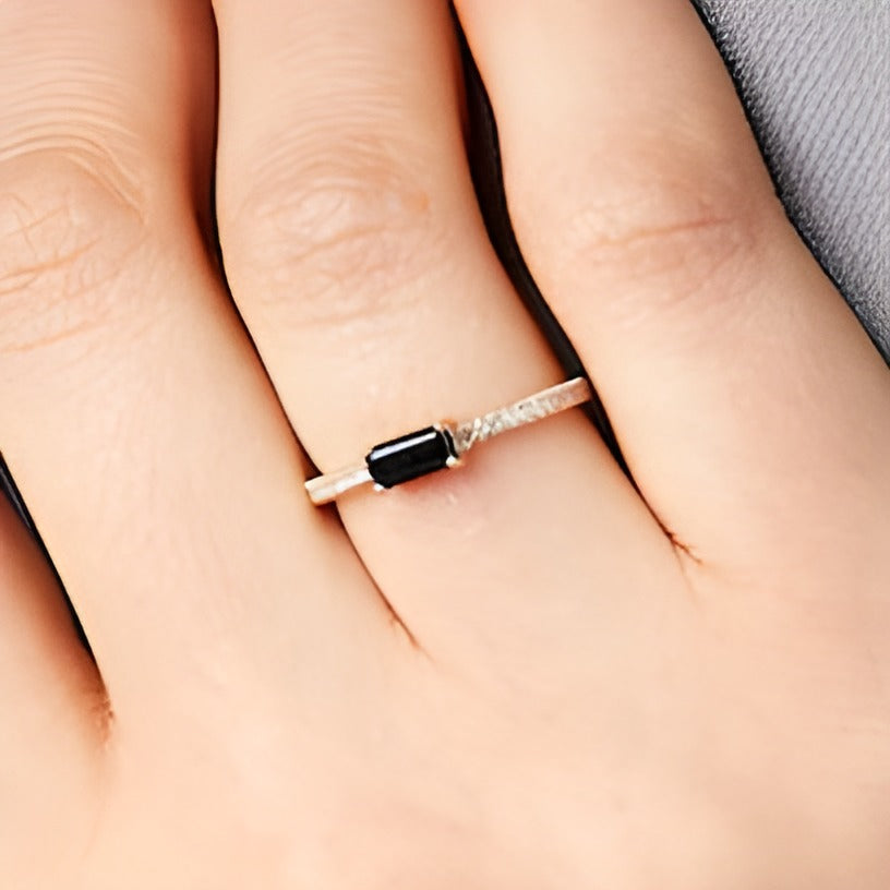Sideways Baguette Onyx and 0.1 CT. TW Diamond PavÃ© Ring in 10K Rose Gold