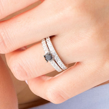 1.0 CT. TW Enhanced Black and White Diamond Bridal Set in 10K White Gold