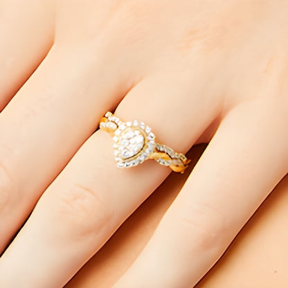 0.5 CT. TW Diamond Pear Frame Twist Shank Bridal Set Ring in 10K Gold