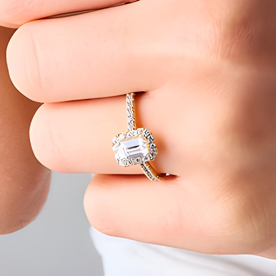1.0 CT. TW Emerald-Cut Lab-Grown Diamond Frame Engagement Ring in 14K Gold (F/SI2)