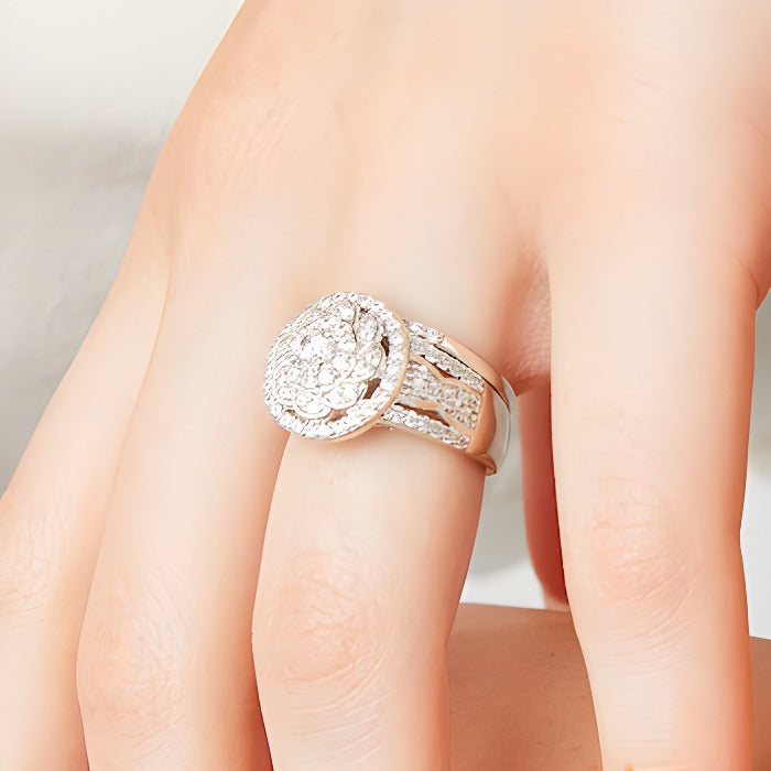 1.5 CT. TW Diamond Frame Celtic-Style Flower Bridal Set in 10K White Gold