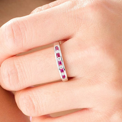 Ruby and 0.13 CT. TW Diamond Channel-Set Alternating Band in 14K White Gold