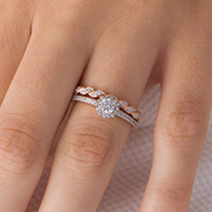 0.5 CT. TW Diamond Frame Twist Shank Bridal Set in 10K Rose Gold