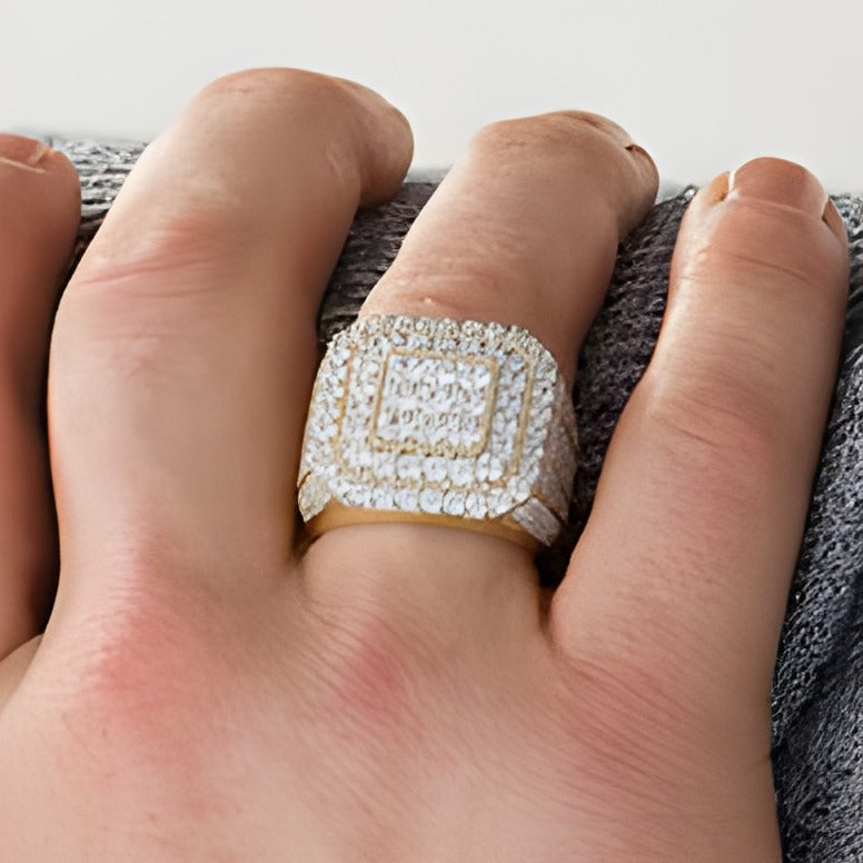 5.0 CT. TW Square Multi-Diamond Double Frame Signet Ring in 10K Gold