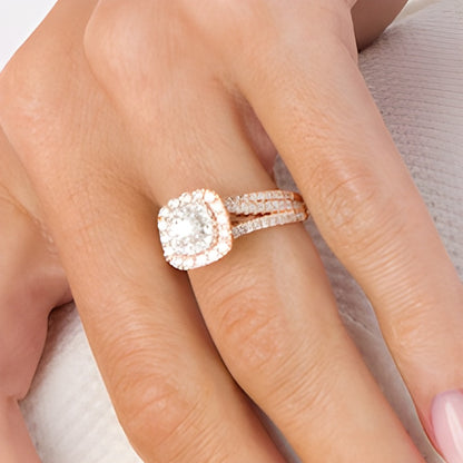 1.0 CT. TW Diamond Double Cushion-Shaped Frame Multi-Row Bridal Set in 10K Rose Gold