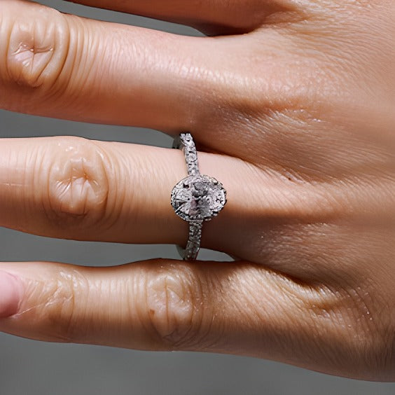 1.5 CT. TW Oval Lab-Grown Diamond Frame Ring in 14K White Gold (F/SI2)