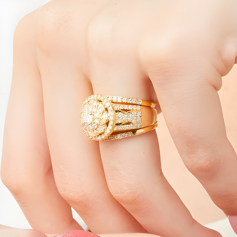 1.5 CT. TW Diamond Frame Celtic-Style Flower Bridal Set in 10K Gold
