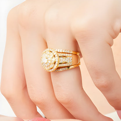 1.5 CT. TW Diamond Frame Celtic-Style Flower Bridal Set in 10K Gold