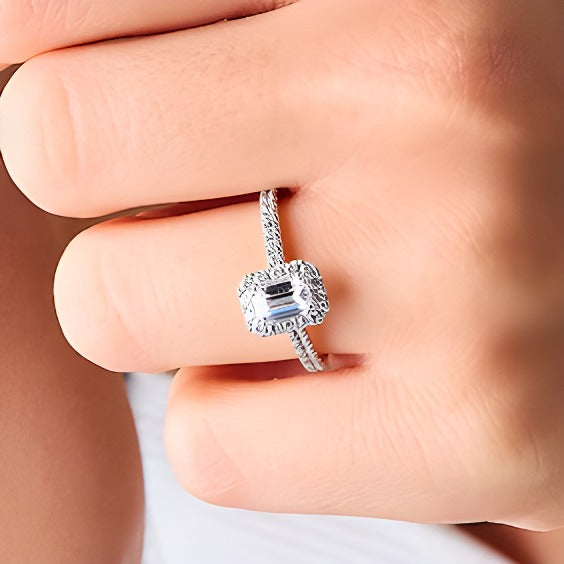 1.0 CT. TW Emerald-Cut Lab-Grown Diamond Frame Engagement Ring in Platinum (F/SI2)